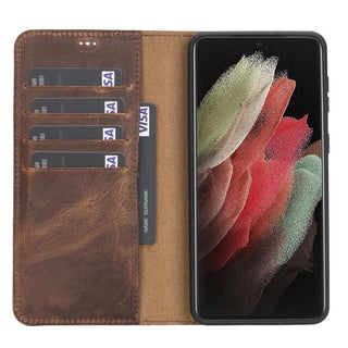 Carter Detachable Leather Wallet Case Galaxy S21 Plus, Saddle Brown - UnBranded