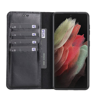 Carter Detachable Leather Wallet Case Galaxy S21 Ultra, Rustic Black - UnBranded