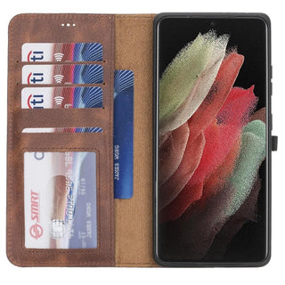 Carter Detachable Leather Wallet Case Galaxy S21 Ultra, Saddle Brown - UnBranded