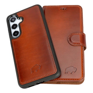 Carter Detachable Leather Wallet Case Galaxy S24, Burnished Tan - BlackBrook Case