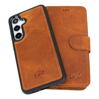 Carter Detachable Leather Wallet Case Galaxy S24, Golden Brown - BlackBrook Case