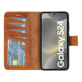 Carter Detachable Leather Wallet Case Galaxy S24, Golden Brown - BlackBrook Case