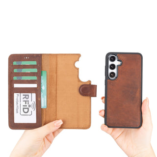 Carter Detachable Leather Wallet Case Galaxy S24, Saddle Brown - UnBranded