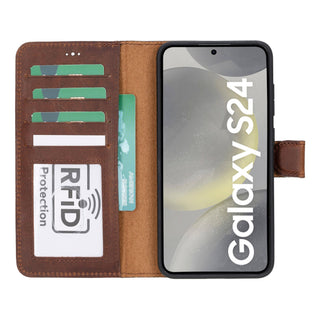 Carter Detachable Leather Wallet Case Galaxy S24, Saddle Brown - UnBranded