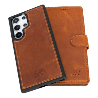 Carter Detachable Leather Wallet Case Galaxy S24 Ultra, Golden Brown - BlackBrook Case