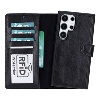 Carter Detachable Leather Wallet Case Galaxy S24 Ultra, Rustic Black - UnBranded