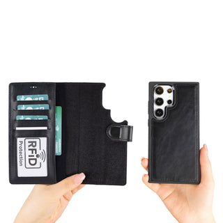 Carter Detachable Leather Wallet Case Galaxy S24 Ultra, Rustic Black - UnBranded