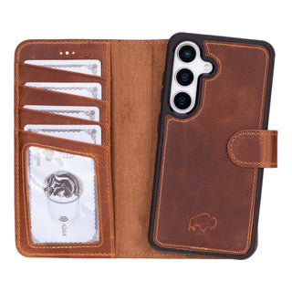 Carter Detachable Leather Wallet Case Galaxy S25 Plus, Golden Brown - BlackBrook Case