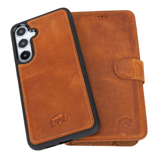 Carter Detachable Leather Wallet Case Galaxy S25 Plus, Golden Brown - BlackBrook Case