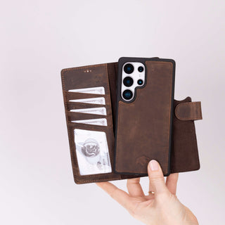 Carter Detachable Leather Wallet Case Galaxy S25 Ultra, Distressed Coffee - BlackBrook Case