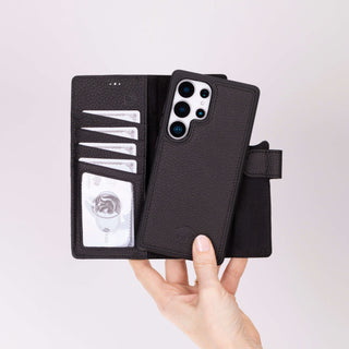 Carter Detachable Leather Wallet Case Galaxy S25 Ultra, Pebble Black - BlackBrook Case