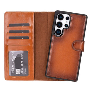 Carter Detachable Leather Wallet Case Galaxy S25 Ultra, Rustic Tan - UnBranded