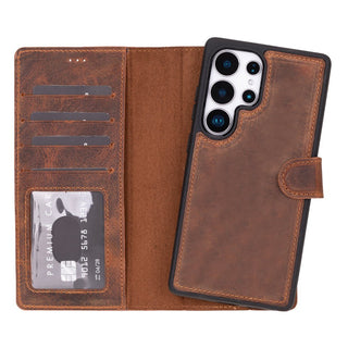 Carter Detachable Leather Wallet Case Galaxy S25 Ultra, Saddle Brown - UnBranded