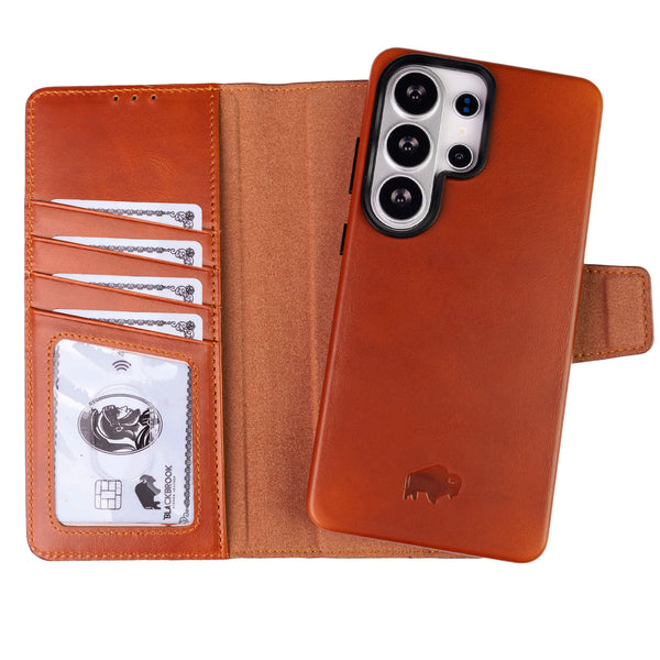 Carter Leather Samsung S26 Ultra Detachable Wallet Case, Burnished Tan