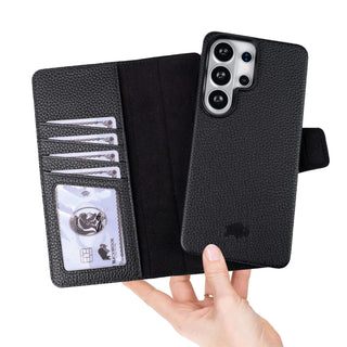 Carter Detachable Leather Wallet Case Galaxy S26 Ultra, Pebble Black - BlackBrook Case