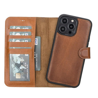 Carter Detachable Leather Wallet Case ‚Äì iPhone 14 Pro, Saddle Brown - BlackBrook Case