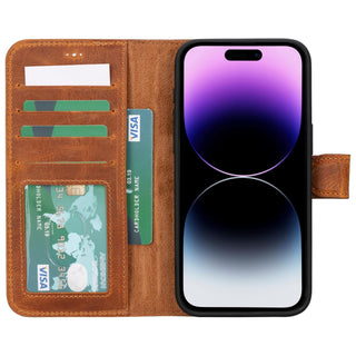 Carter Detachable Leather Wallet Case – iPhone 15, Moccasin - BlackBrook Case