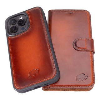 Carter Detachable Leather Wallet Case – iPhone 15 Pro, Burnished Tan - BlackBrook Case