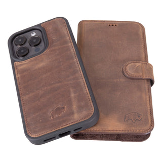 Carter Detachable Leather Wallet Case – iPhone 15 Pro Max, Distressed Coffee - BlackBrook Case