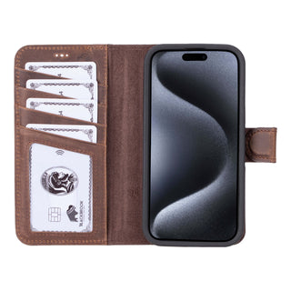 Carter Detachable Leather Wallet Case – iPhone 15 Pro, Distressed Coffee - BlackBrook Case