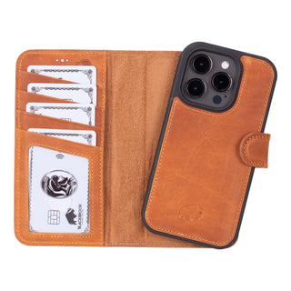 Carter Detachable Leather Wallet Case – iPhone 15 Pro, Golden Brown - BlackBrook Case
