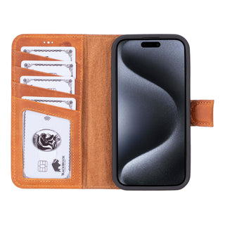 Carter Detachable Leather Wallet Case – iPhone 15 Pro, Golden Brown - BlackBrook Case