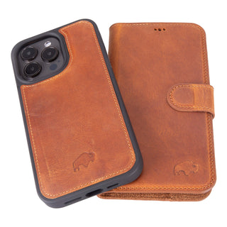 Carter Detachable Leather Wallet Case – iPhone 15 Pro, Golden Brown - BlackBrook Case