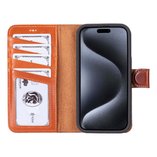 Carter Detachable Leather Wallet Case – iPhone 15 Pro Max, Burnished Tan - BlackBrook Case