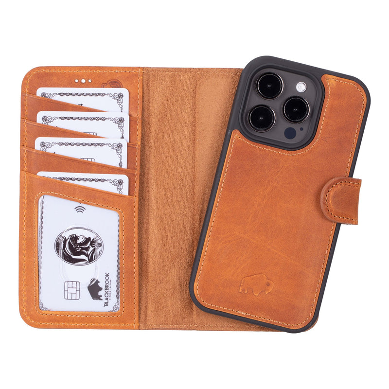 Carter Detachable Leather iPhone 15 Pro Max Wallet Case, Golden Brown - BlackBrook Case