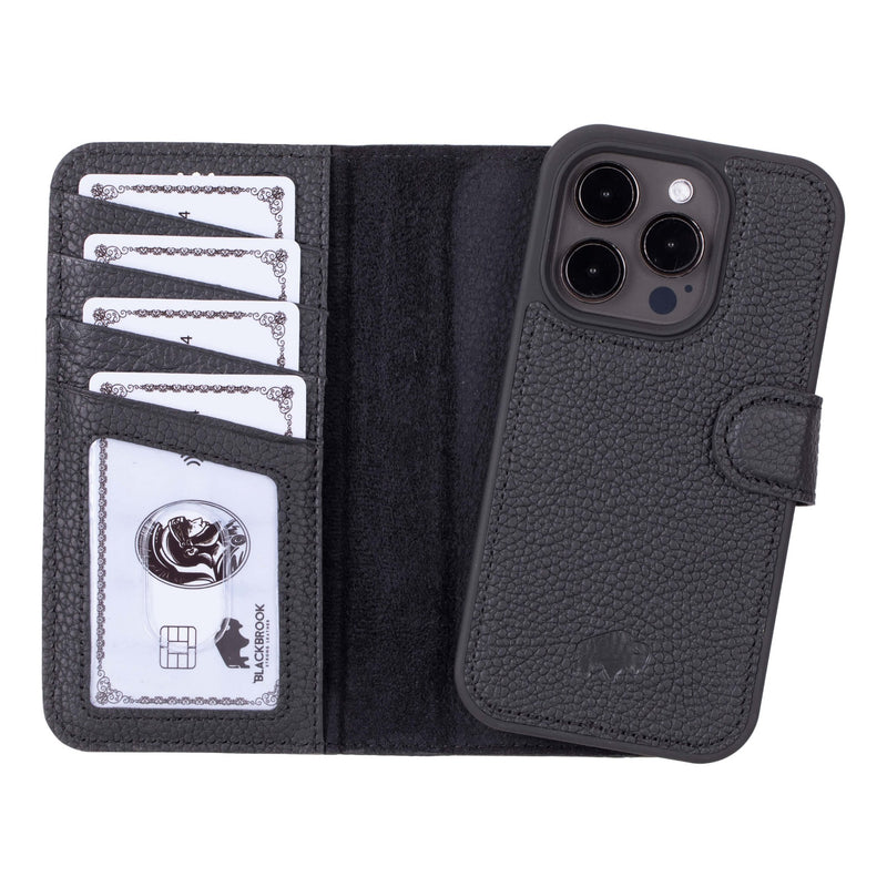 Carter Detachable Leather iPhone 15 Pro Max Wallet Case, Pebble Black - BlackBrook Case