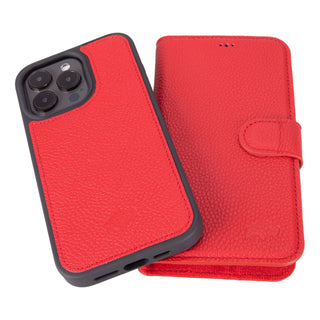 Carter Detachable Leather Wallet Case – iPhone 15 Pro Max, Pebble Red - BlackBrook Case