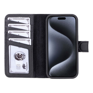 Carter Detachable Leather Wallet Case – iPhone 15 Pro, Pebble Black - BlackBrook Case