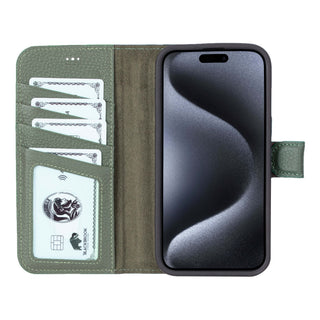 Carter Detachable Leather Wallet Case – iPhone 15 Pro, Pebble Green - BlackBrook Case