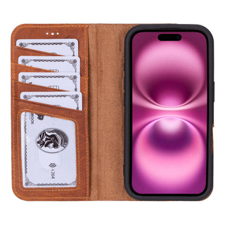 Carter Detachable Leather iPhone 16 Plus Wallet Case, Golden Brown - BlackBrook Case