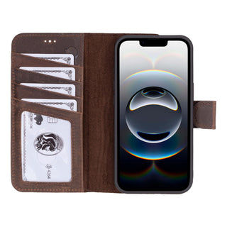 Carter Detachable Leather Wallet Case – iPhone 16e, Distressed Coffee - BlackBrook Case