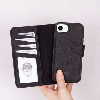 Carter Detachable Leather Wallet Case – iPhone 16e, Pebble Black - BlackBrook Case