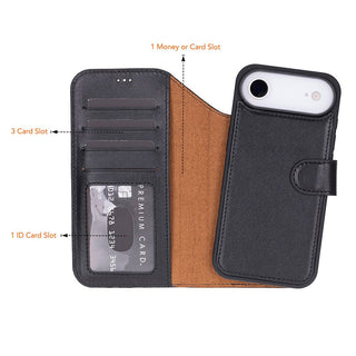 Carter Detachable Leather Wallet Case – iPhone 17 Air, Rustic Black - UnBranded