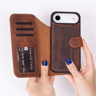 Carter Detachable Leather Wallet Case – iPhone 17 Air, Saddle Brown - UnBranded