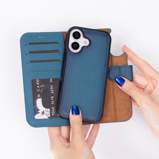 Carter Detachable Leather Wallet Case – iPhone 17, Blue - UnBranded