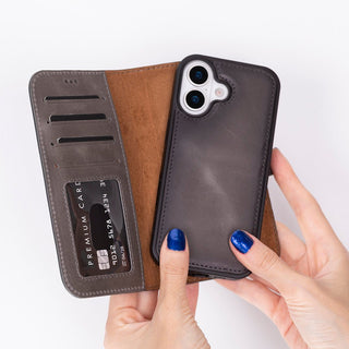 Carter Detachable Leather Wallet Case – iPhone 17, Gray - UnBranded