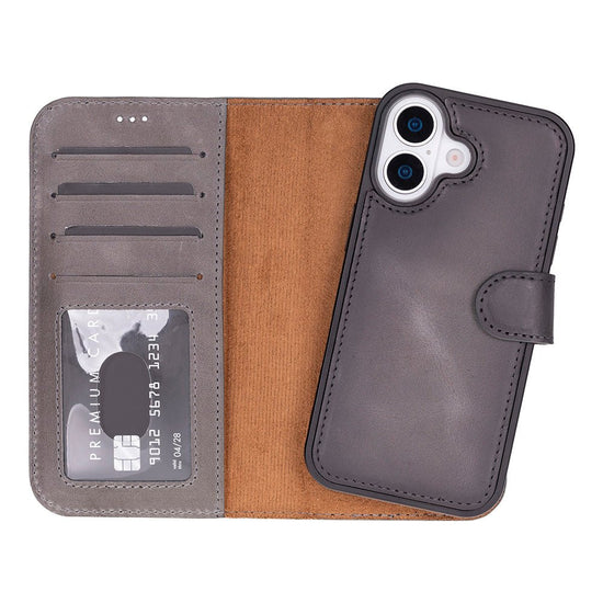 Carter Leather Wallet Folio Gray iPhone 17 premium leather wallet case with card storage and protective folio design