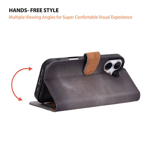 Carter Detachable Leather Wallet Case – iPhone 17, Gray - UnBranded