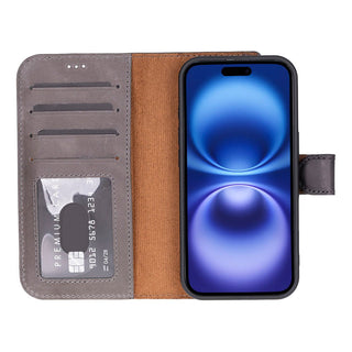 Carter Detachable Leather Wallet Case – iPhone 17, Gray - UnBranded