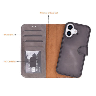 Carter Detachable Leather Wallet Case – iPhone 17, Gray - UnBranded