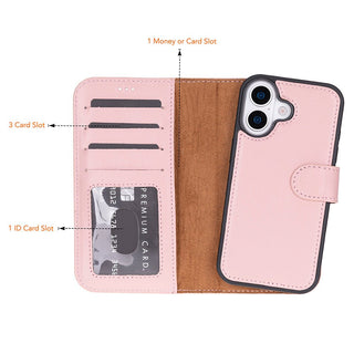 Carter Detachable Leather Wallet Case – iPhone 17, Pink - UnBranded