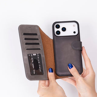 Carter Detachable Leather Wallet Case – iPhone 17 Pro, Gray - UnBranded