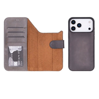 Carter Detachable Leather Wallet Case – iPhone 17 Pro, Gray - UnBranded