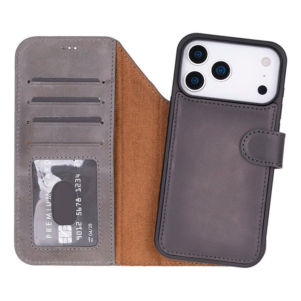 Carter Detachable Leather iPhone 17 Pro Wallet Case, Gray