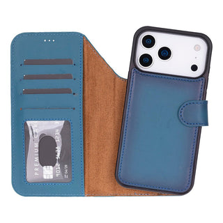 Carter Detachable Leather Wallet Case – iPhone 17 Pro Max, Blue - UnBranded