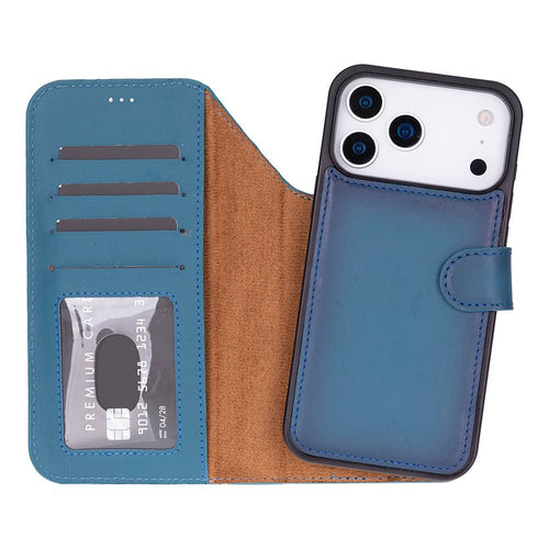 Carter Leather Wallet Folio Blue for iPhone 17 Pro Max with full-grain leather wallet folio design and card storage